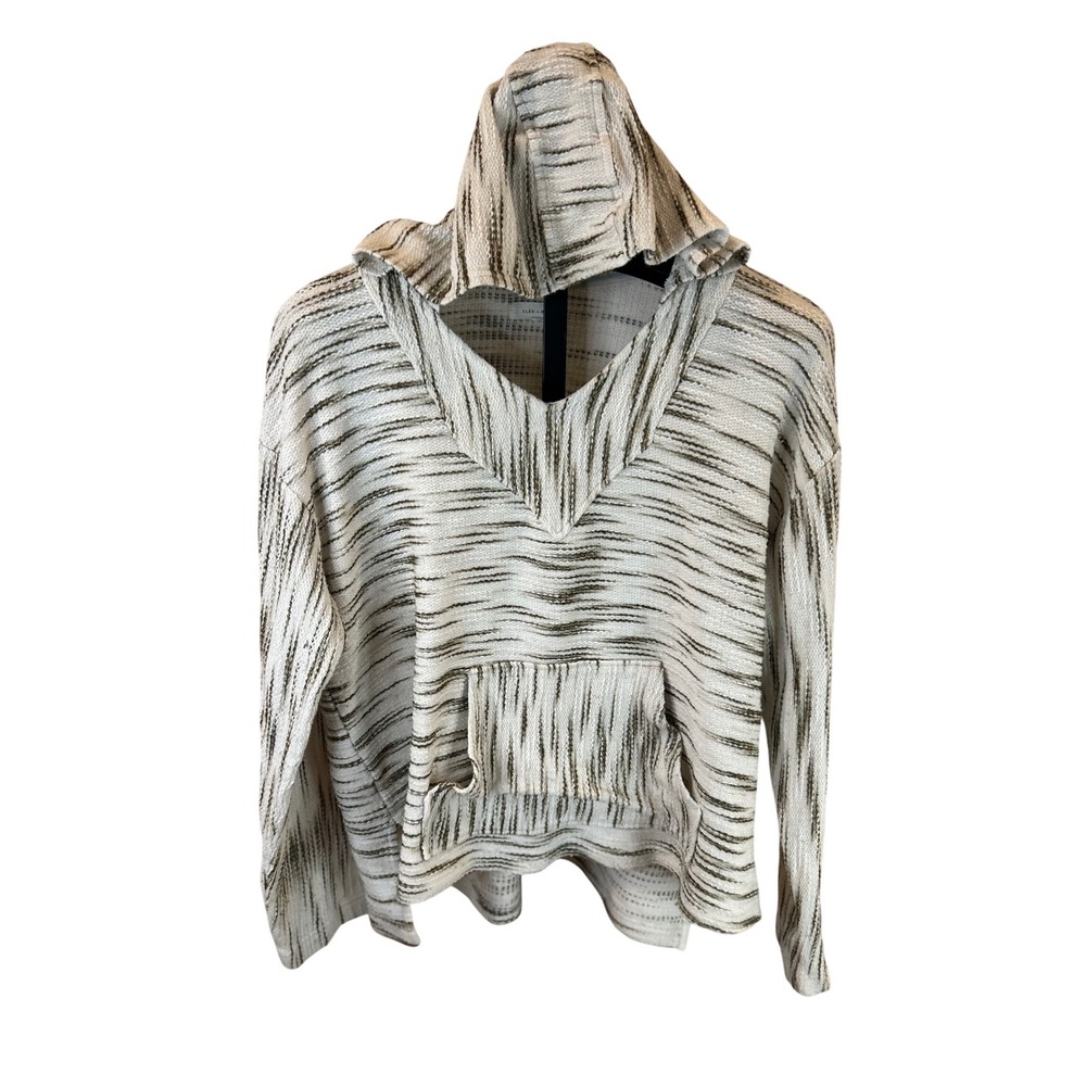 Cleo + Wolf Women L/XL Space Dye Knit Hoodie V-Neck Kangaroo Pocket Olive Cream
